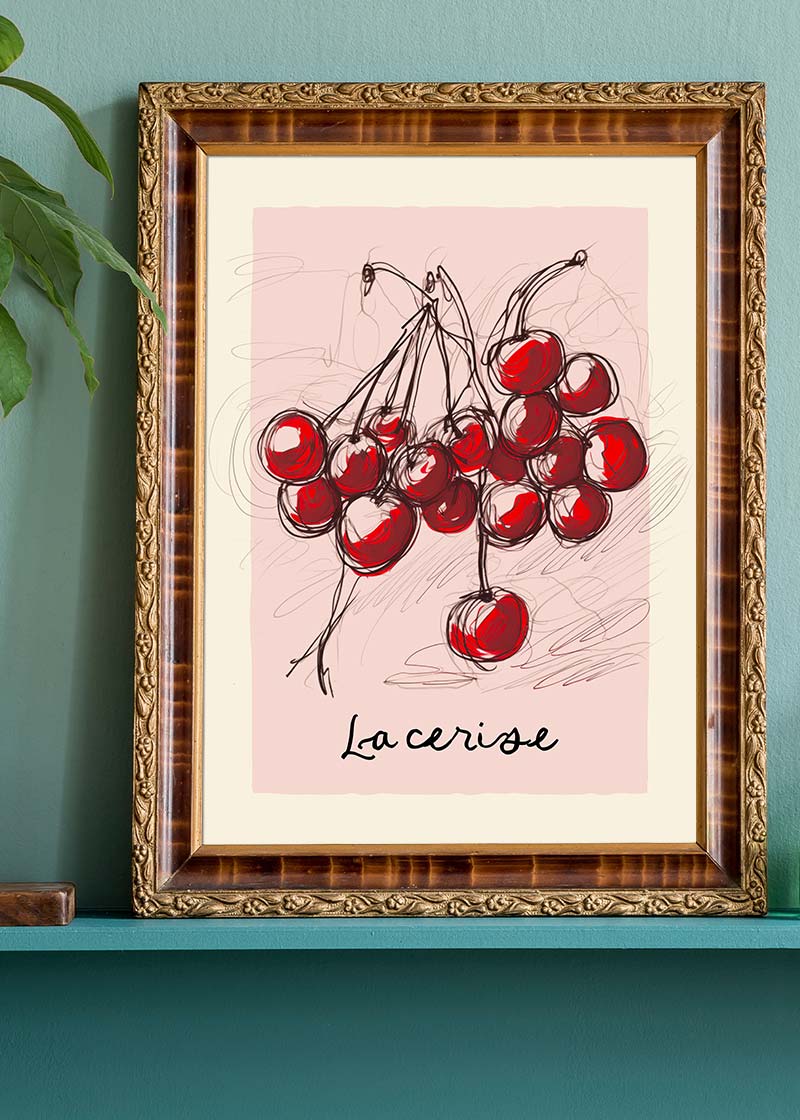 La Cerise Cherries Abstract Drawing Print