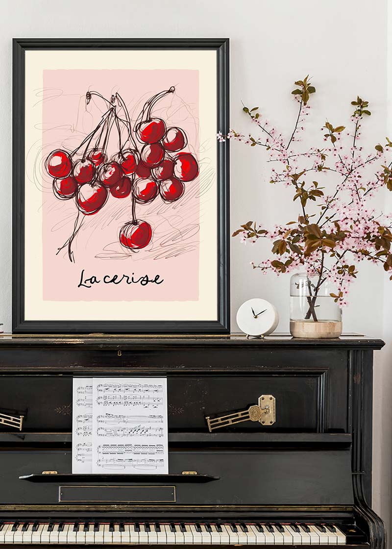 La Cerise Cherries Abstract Drawing Print