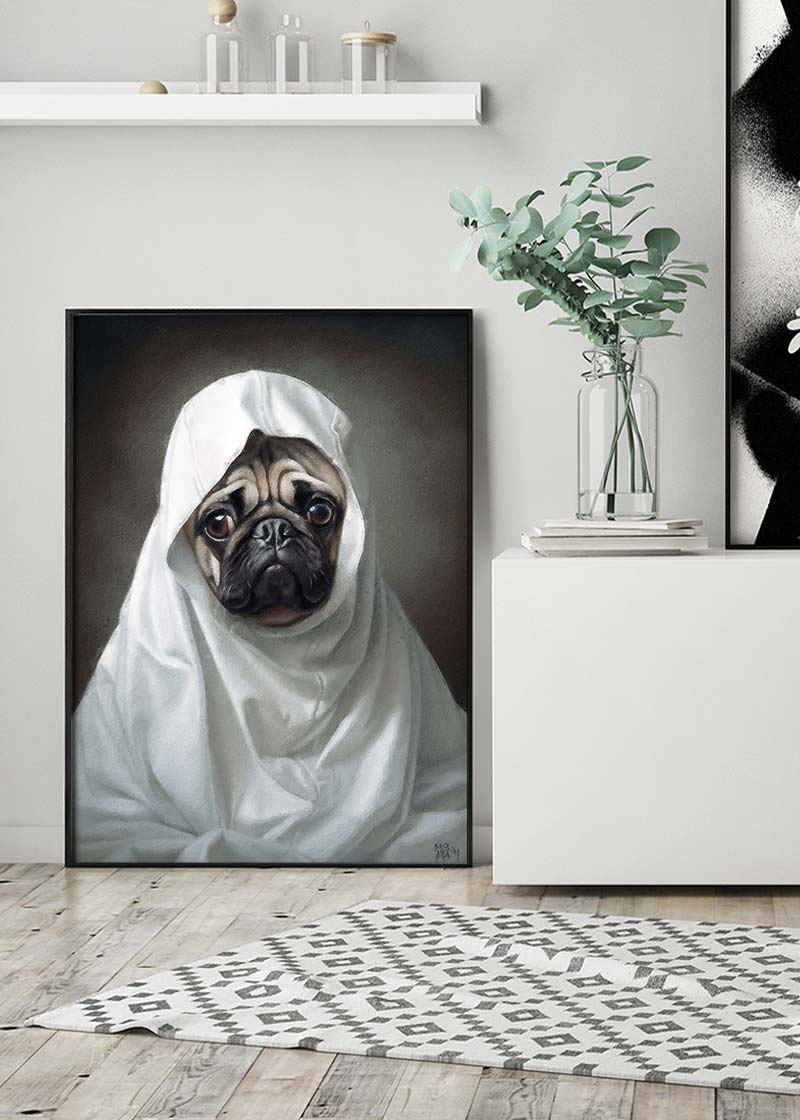 Ghost Pug Dog Portrait Print