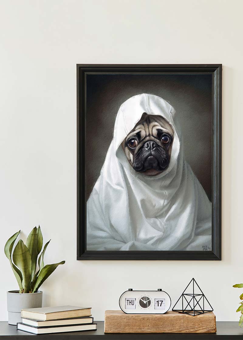 Ghost Pug Dog Portrait Print