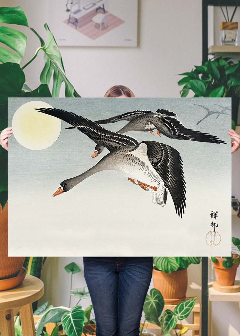 Birds at Full Moon by Ohara Koson