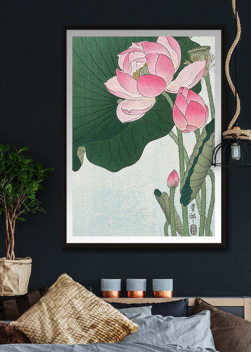 Blooming Lotus Flowers by Ohara Koson