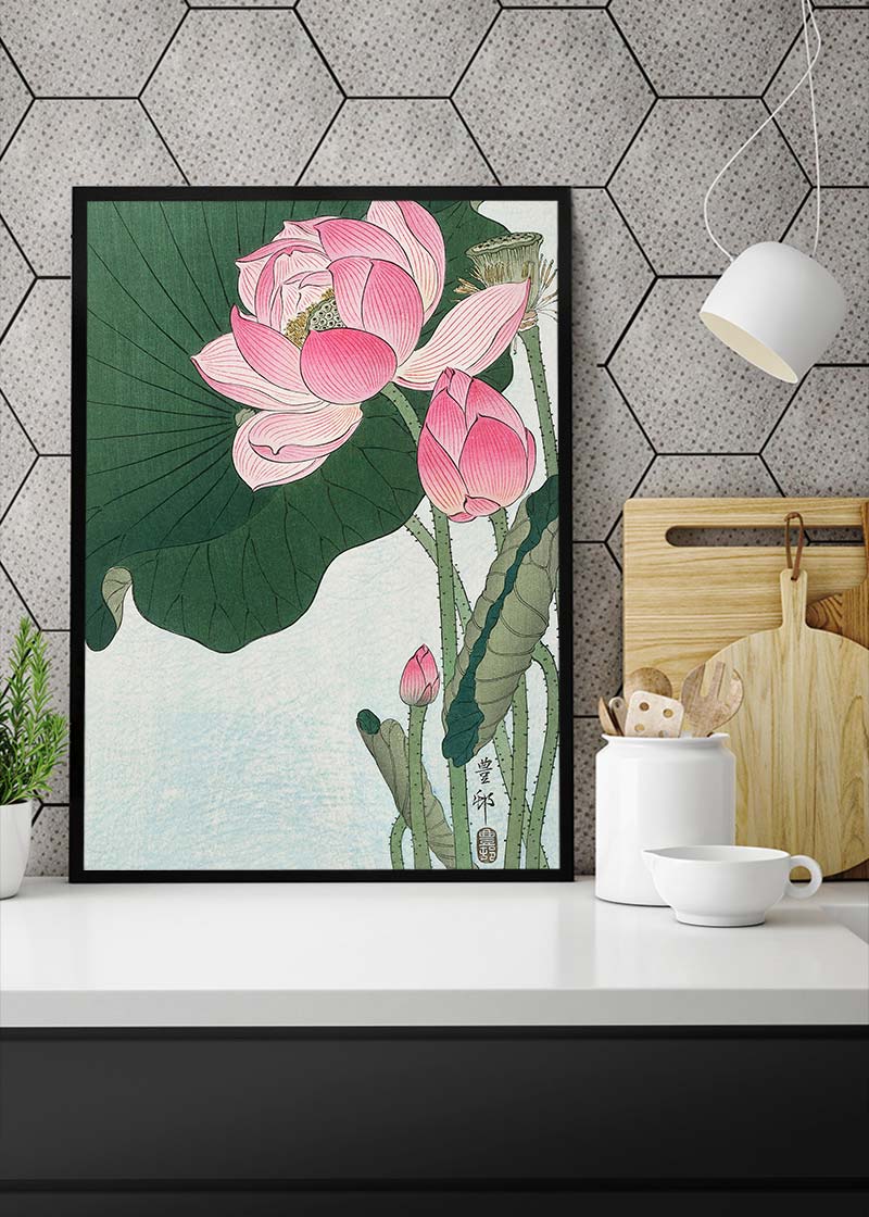 Blooming Lotus Flowers by Ohara Koson