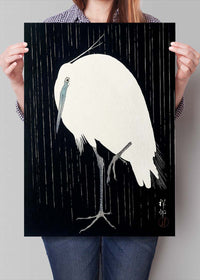 Egret Heron in the Rain by Ohara Koson