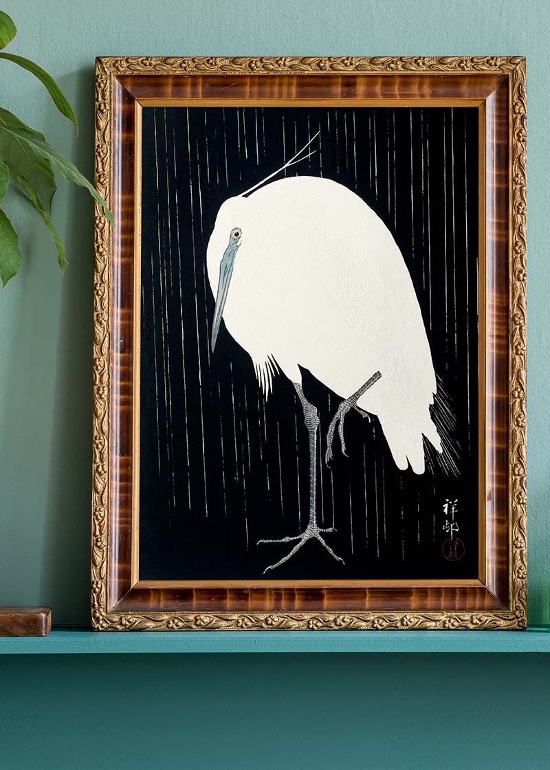 Egret Heron in the Rain by Ohara Koson