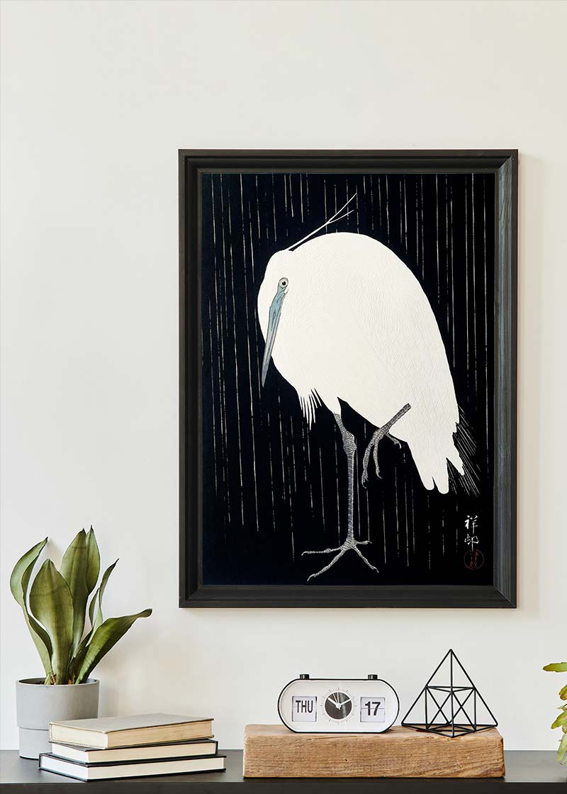 Egret Heron in the Rain by Ohara Koson