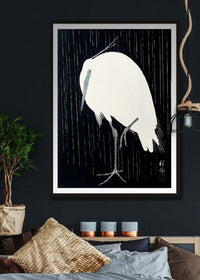 Egret Heron in the Rain by Ohara Koson