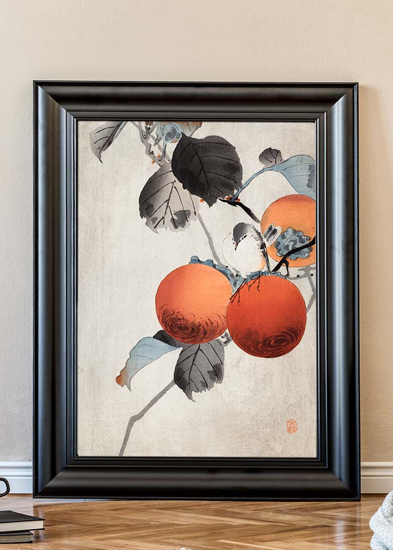 Nuthatcher atop Persimmons by Ohara Koson
