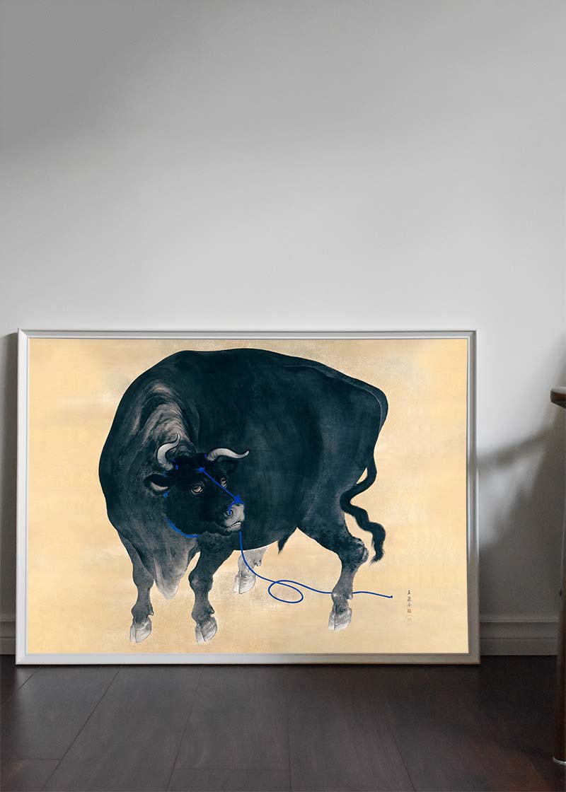Black bull Japanese painting by Mochizuki Gyokusen