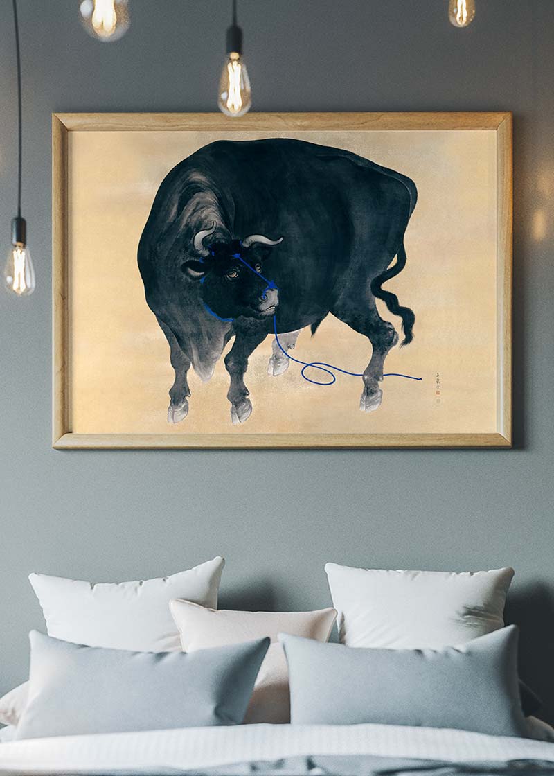 Black bull Japanese painting by Mochizuki Gyokusen