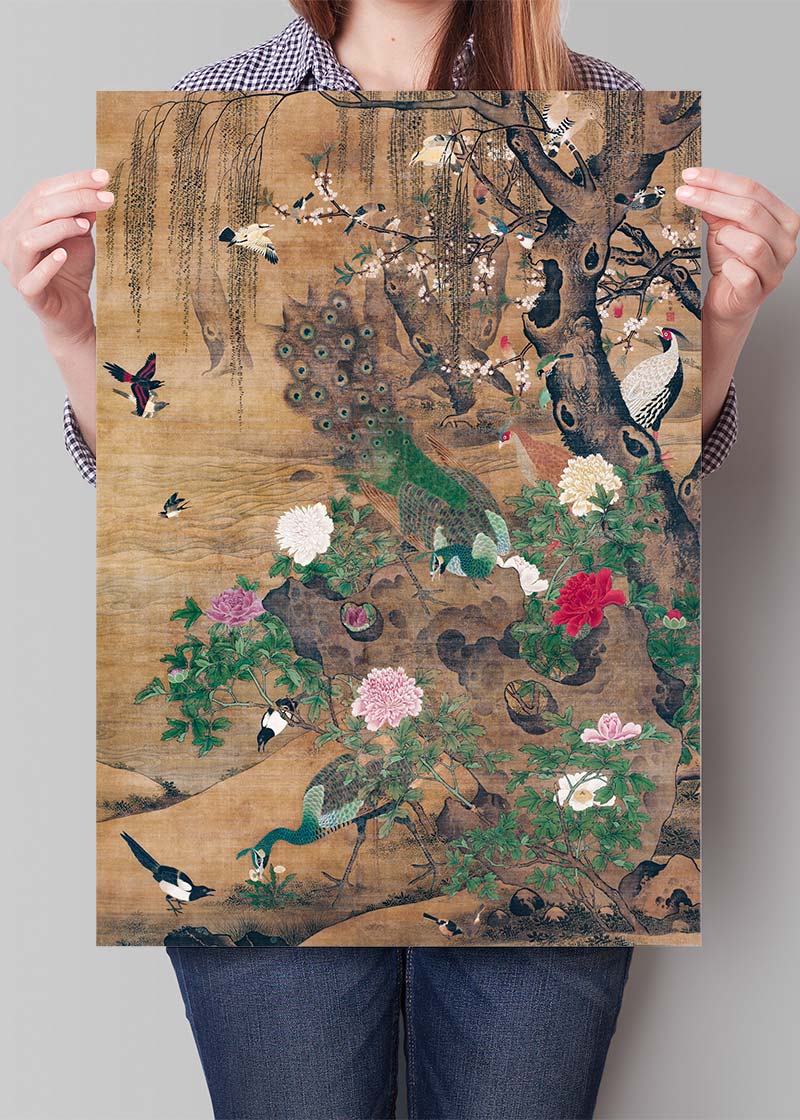 Birds and flowers vintage painting by Yin Hong