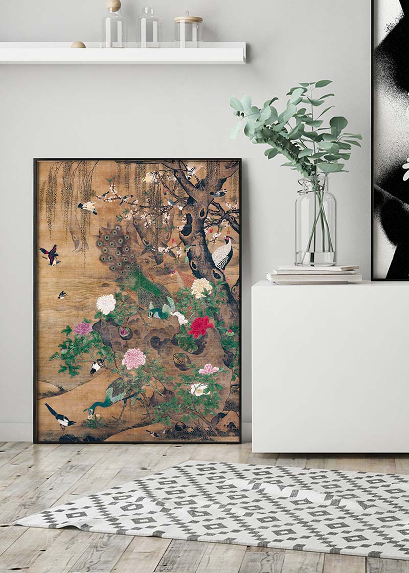 Birds and flowers vintage painting by Yin Hong