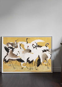 Japanese flock of cranes vintage painting by Ishida Yūtei