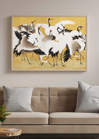 Japanese flock of cranes vintage painting by Ishida Yūtei
