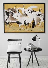 Japanese flock of cranes vintage painting by Ishida Yūtei