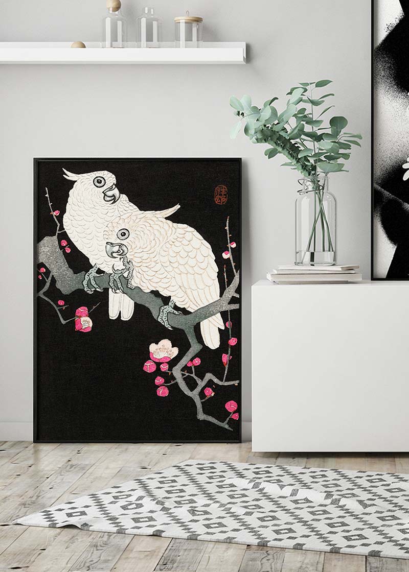 Two cockatoo and plum blossom by Ohara Koson