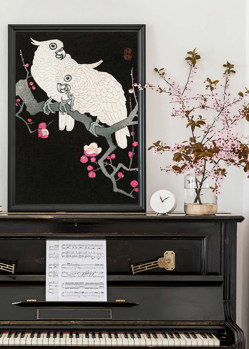 Two cockatoo and plum blossom by Ohara Koson