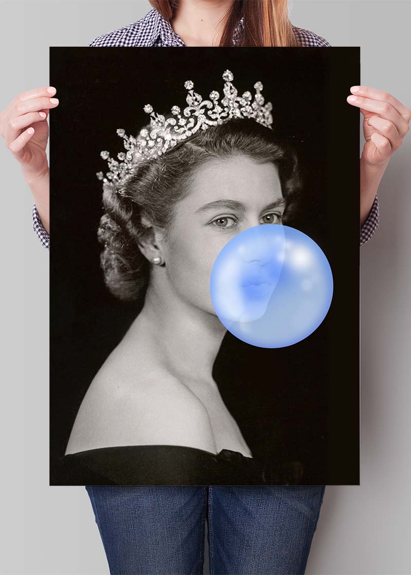 Queen Elizabeth with Bubblegum Blue Print