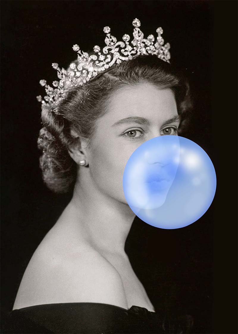 Queen Elizabeth with Bubblegum Blue Print