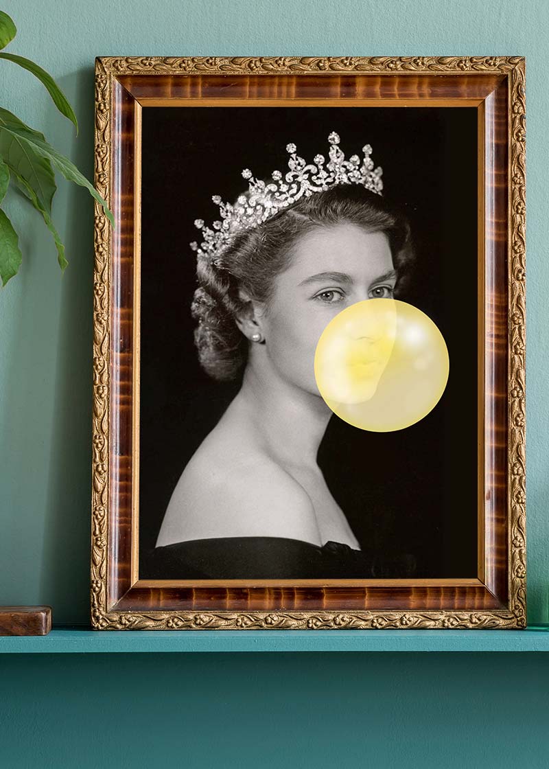 Queen Elizabeth with Bubblegum Yellow Print