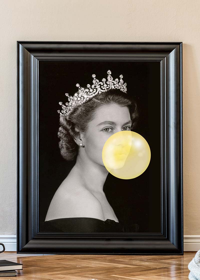 Queen Elizabeth with Bubblegum Yellow Print