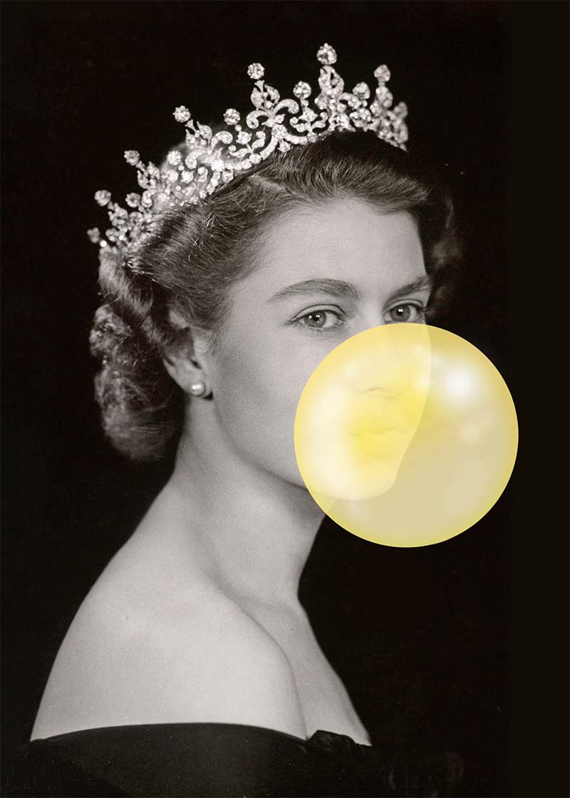 Queen Elizabeth with Bubblegum Yellow Print