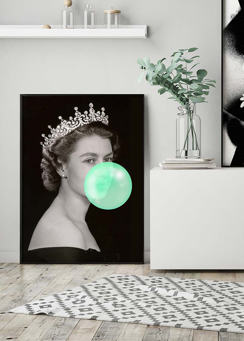 Queen Elizabeth with Bubblegum Teal Print