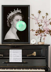 Queen Elizabeth with Bubblegum Teal Print