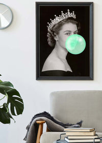 Queen Elizabeth with Bubblegum Teal Print