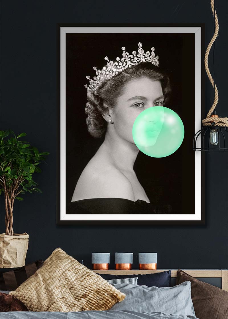 Queen Elizabeth with Bubblegum Teal Print