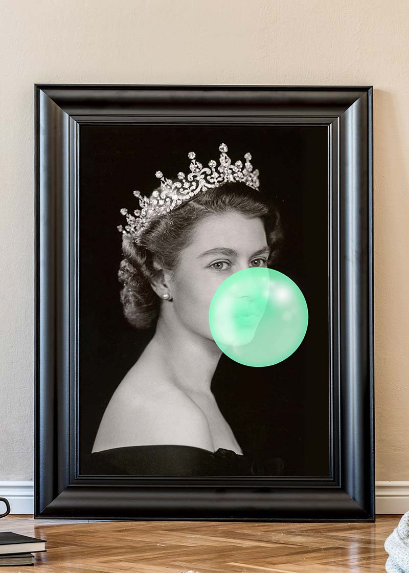 Queen Elizabeth with Bubblegum Teal Print