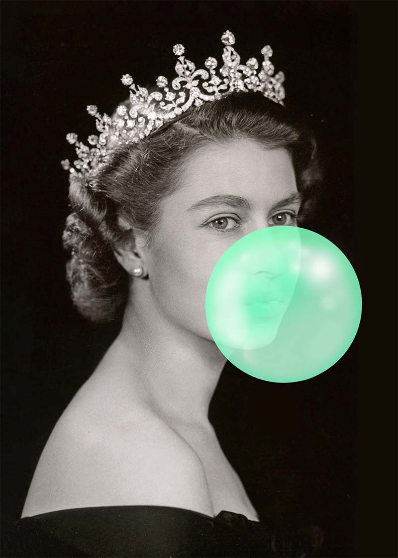 Queen Elizabeth with Bubblegum Teal Print