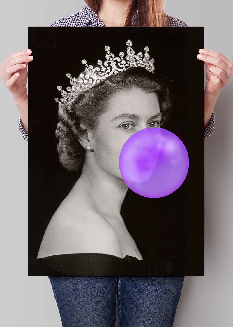 Queen Elizabeth with Bubblegum Purple Print