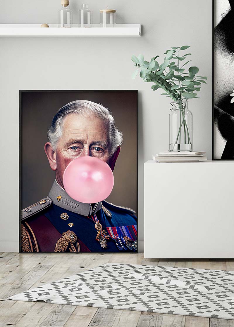 King Charles III Blowing Bubblegum Print