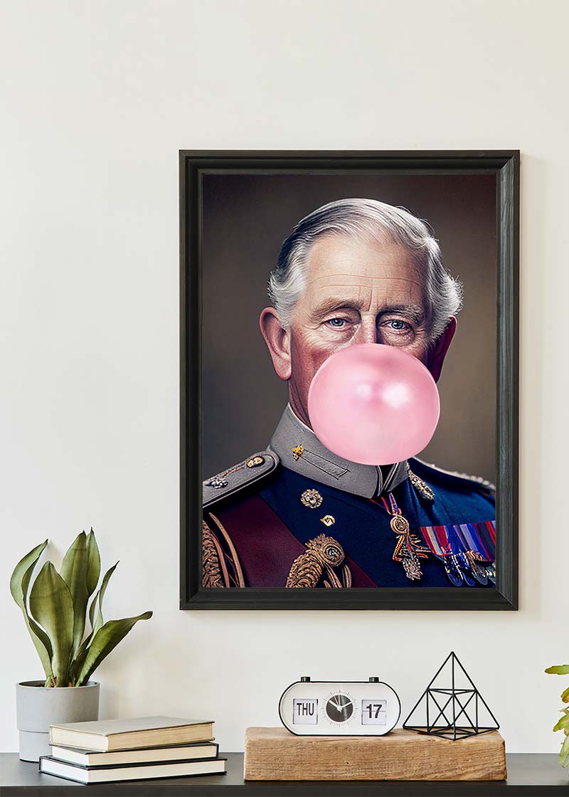 King Charles III Blowing Bubblegum Print