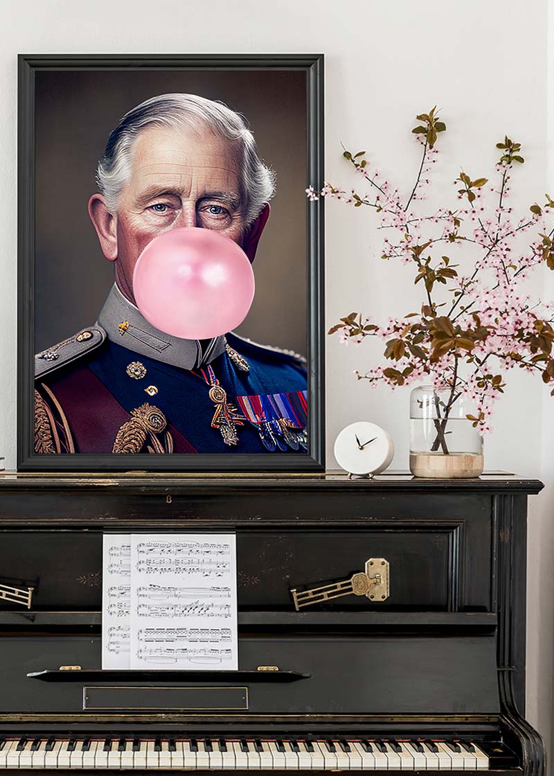 King Charles III Blowing Bubblegum Print
