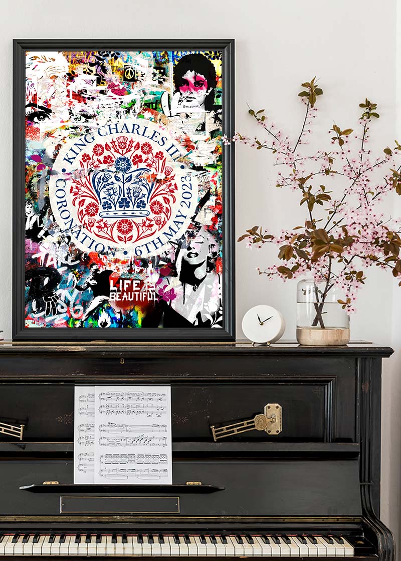 King Charles III Emblem Graffiti Print