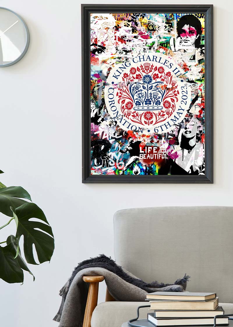 King Charles III Emblem Graffiti Print