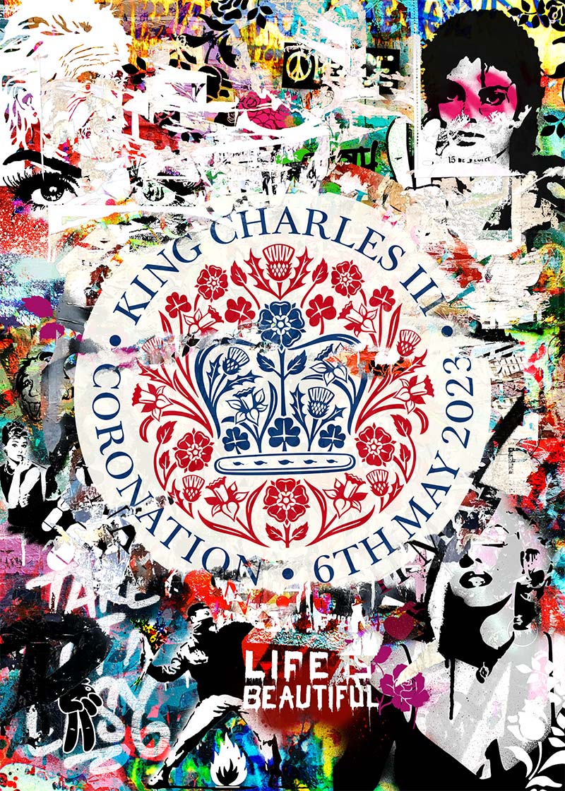 King Charles III Emblem Graffiti Print