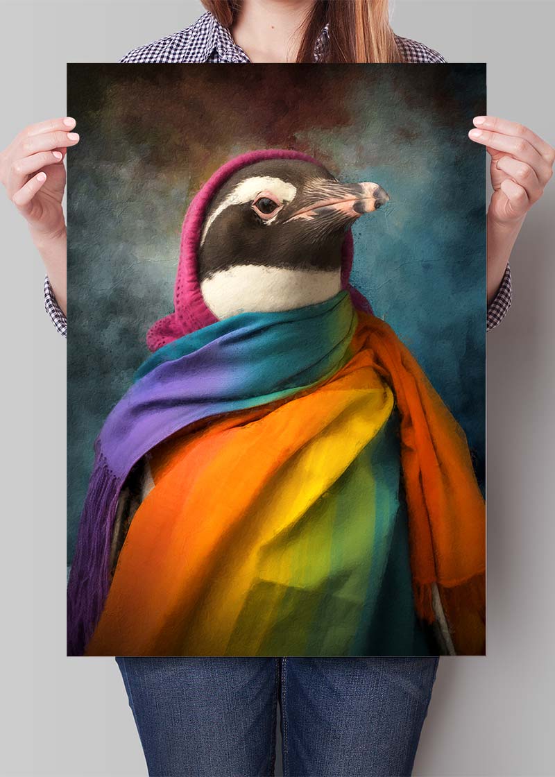 Rainbow Penguin Animal Portrait Print