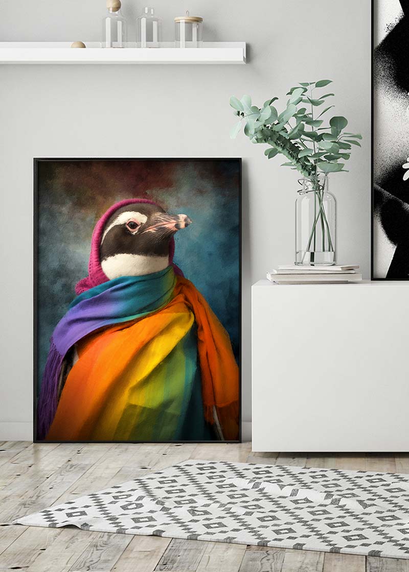 Rainbow Penguin Animal Portrait Print