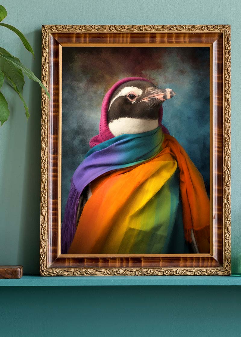 Rainbow Penguin Animal Portrait Print