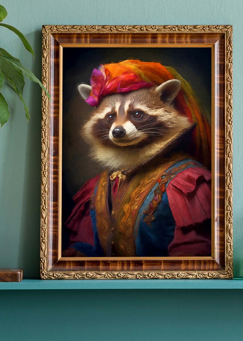 Rainbow Racoon Animal Portrait Print