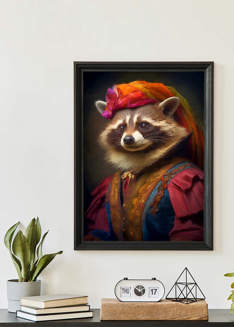 Rainbow Racoon Animal Portrait Print