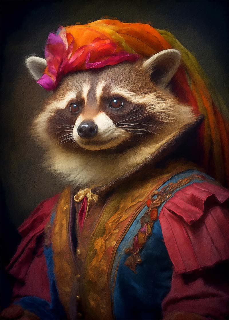 Rainbow Racoon Animal Portrait Print