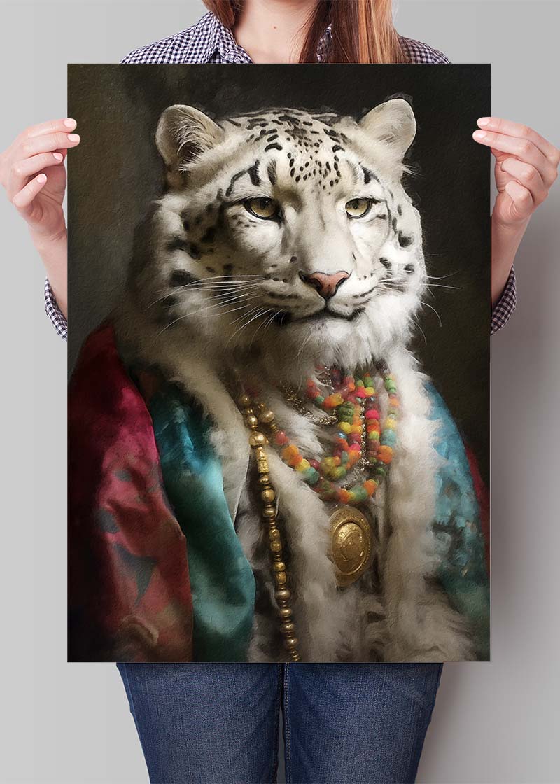 Rainbow Snow Leopard Animal Portrait Print