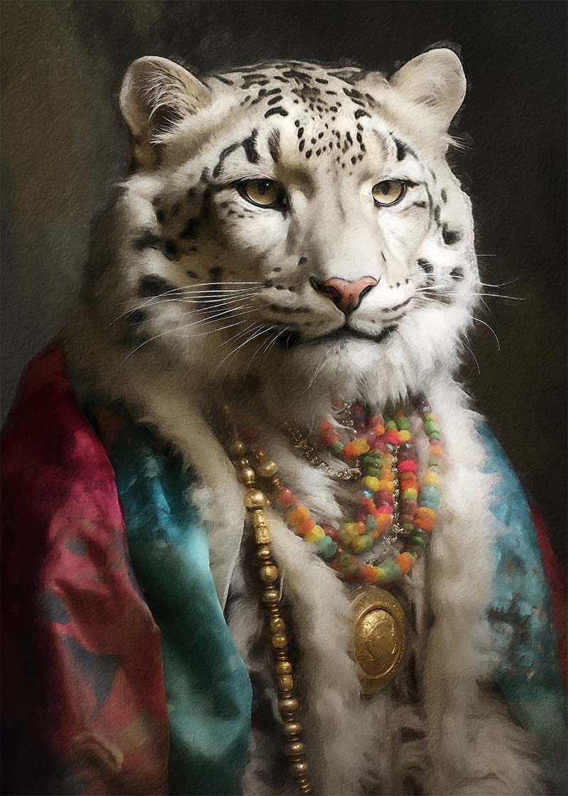 Rainbow Snow Leopard Animal Portrait Print