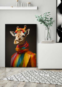 Rainbow Giraffe Animal Portrait Print
