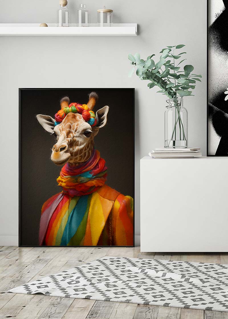 Rainbow Giraffe Animal Portrait Print