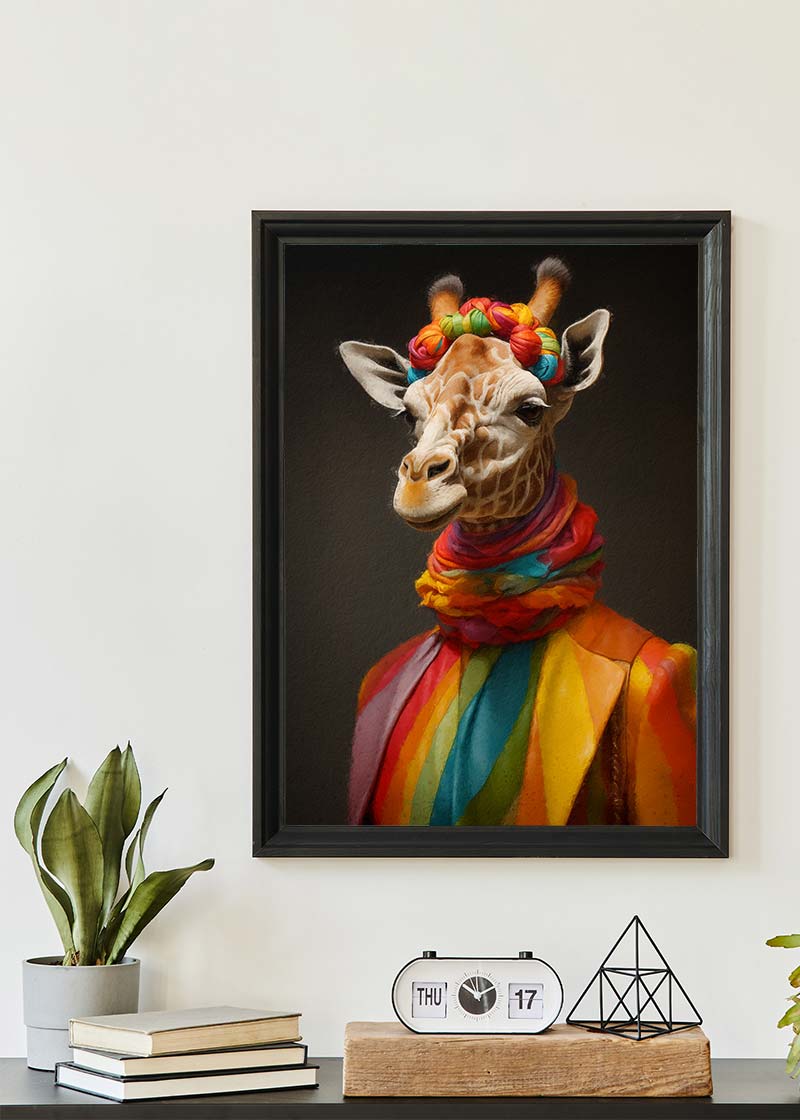 Rainbow Giraffe Animal Portrait Print
